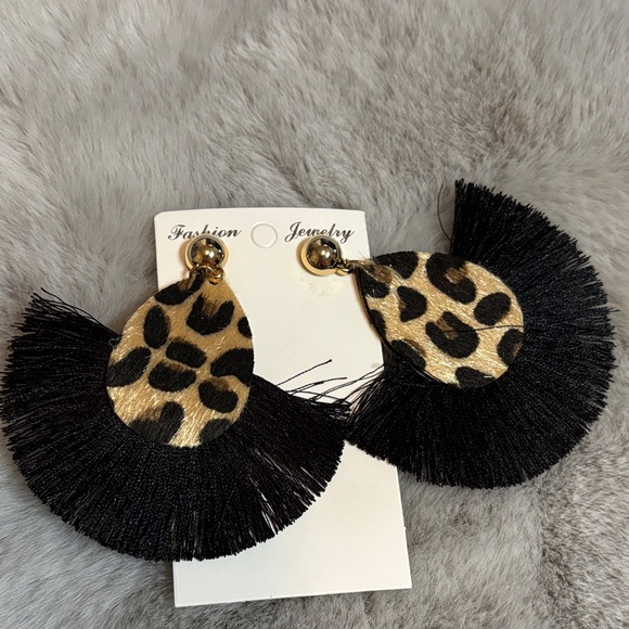 Jewelry - Leopard Print Black Fringe Earrings